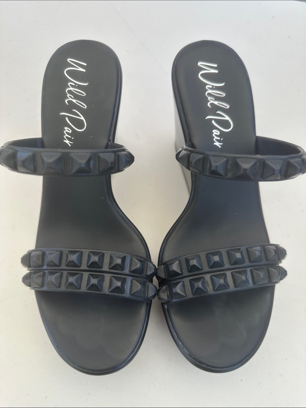 Wild Pair Black Studded Double-Strap Slide Sandals